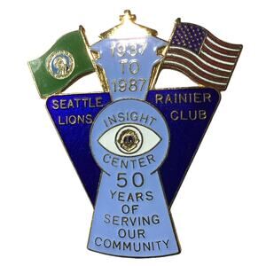 1987 Lions Club Int. 50 Year Insight Center Service Pin, Rainier, Seattle WA